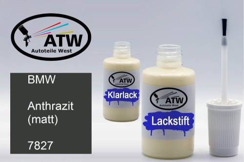 BMW, Anthrazit (matt), 7827: 20ml Lackstift + 20ml Klarlack - Set, von ATW Autoteile West.